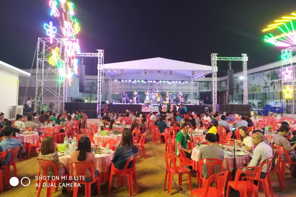 เวทีการแสดงและผู้ร่วมงานนั่งชมอยู่ด้านหน้า
